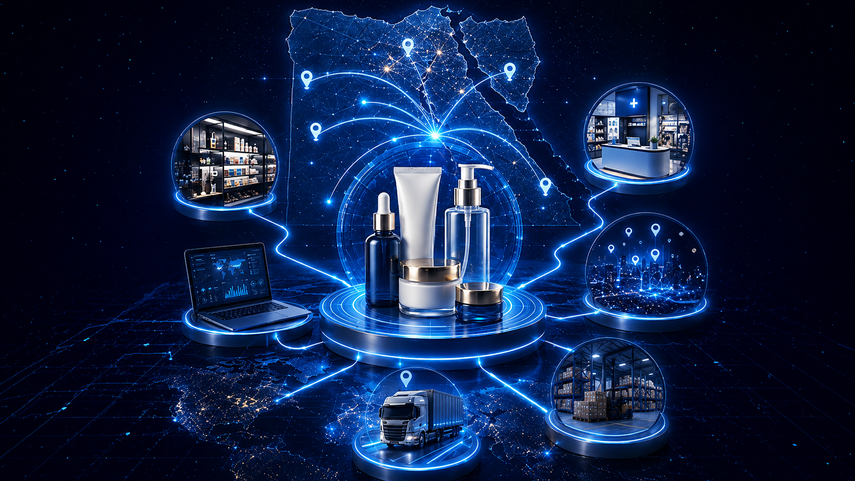 A cosmeceutical distribution network connecting products with pharmacies across Egypt