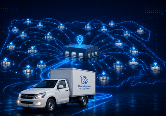PharmaOverseas delivery vehicle connected to pharmacies across Egypt